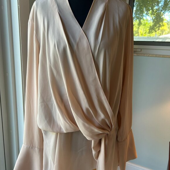 CHELSEA28 Size XXL Light Blush Pink Long Sleeve Wrap Blouse - Picture 2 of 7